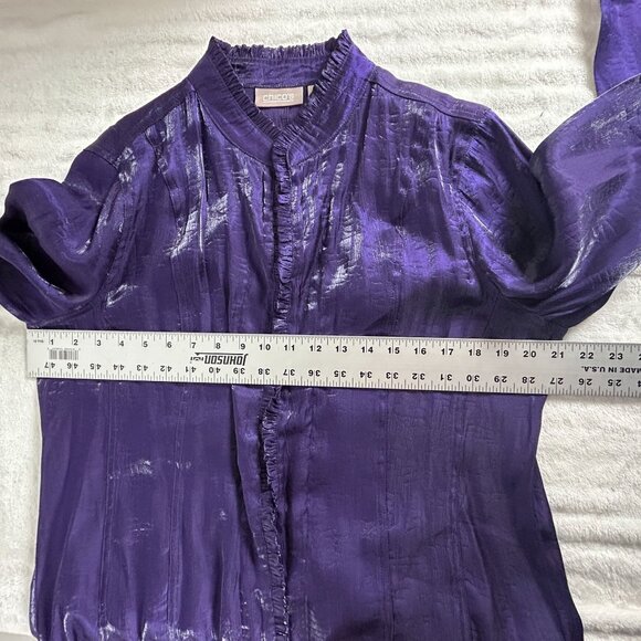 Chico's Womens Open Front Ruffle Trim Jacket Size 2 Metallic Purple Lightweight - Picture 6 of 8